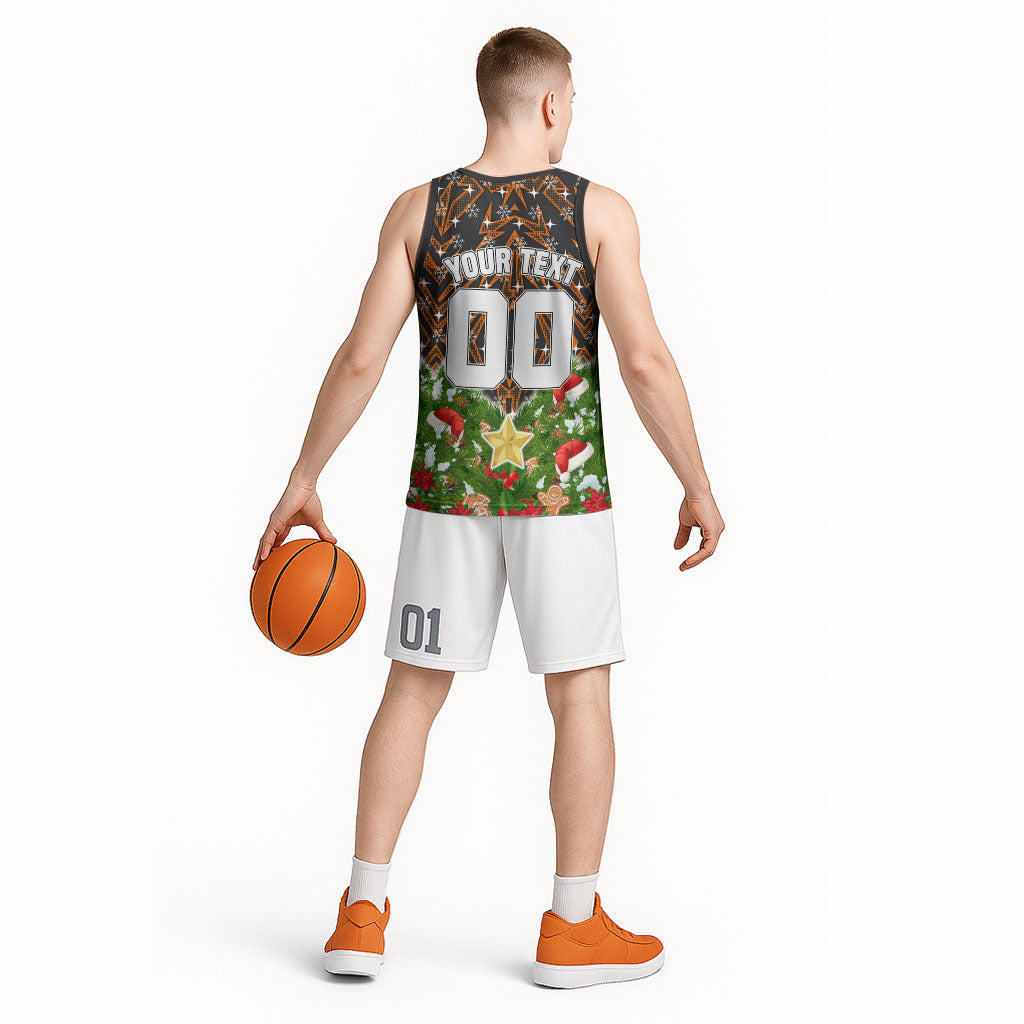 Personalised Wests Tigers Rugby Christmas Basketball Jersey Santa Rugby Mascot - Pine Wreath Festive