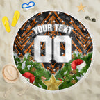 Personalised Wests Tigers Rugby Christmas Beach Blanket Santa Rugby Mascot - Pine Wreath Festive