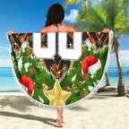 Personalised Wests Tigers Rugby Christmas Beach Blanket Santa Rugby Mascot - Pine Wreath Festive