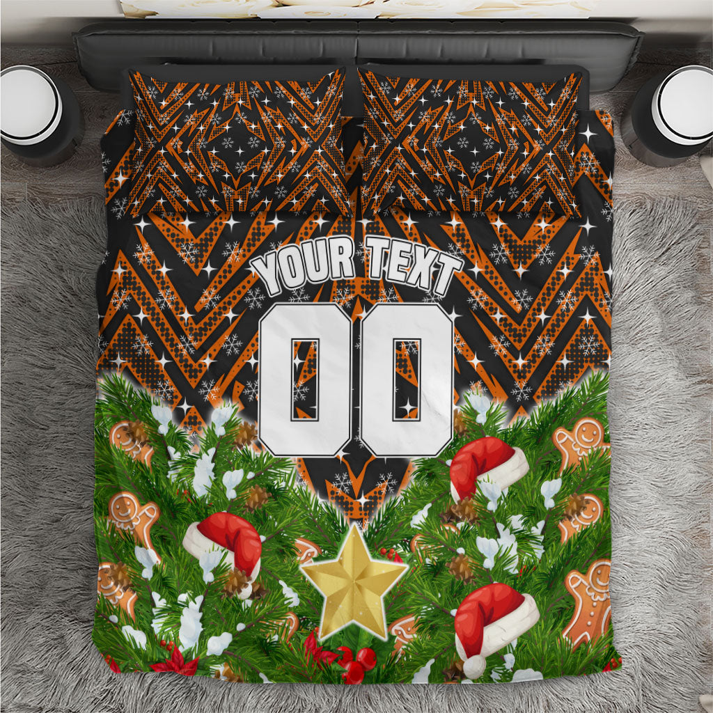 Personalised Wests Tigers Rugby Christmas Bedding Set Santa Rugby Mascot - Pine Wreath Festive