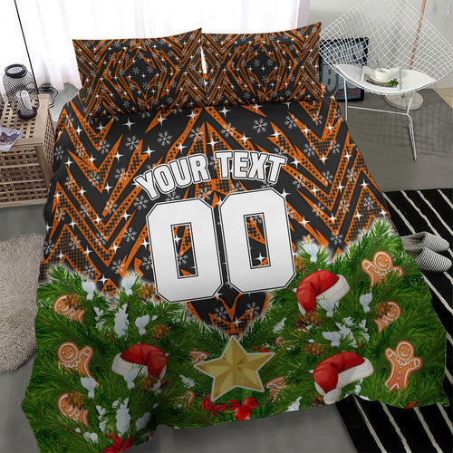 Personalised Wests Tigers Rugby Christmas Bedding Set Santa Rugby Mascot - Pine Wreath Festive