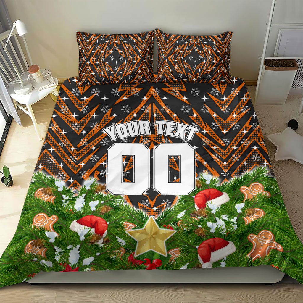 Personalised Wests Tigers Rugby Christmas Bedding Set Santa Rugby Mascot - Pine Wreath Festive