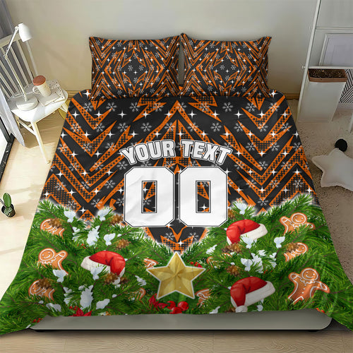Personalised Wests Tigers Rugby Christmas Bedding Set Santa Rugby Mascot - Pine Wreath Festive