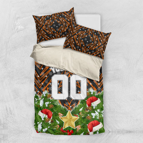 Personalised Wests Tigers Rugby Christmas Bedding Set Santa Rugby Mascot - Pine Wreath Festive
