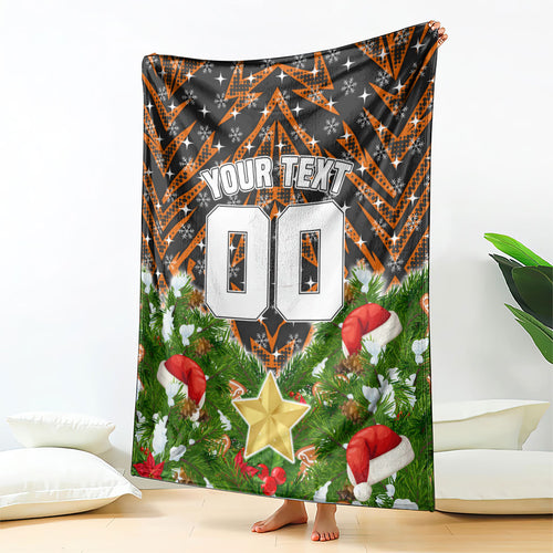 Personalised Wests Tigers Rugby Christmas Blanket Santa Rugby Mascot - Pine Wreath Festive