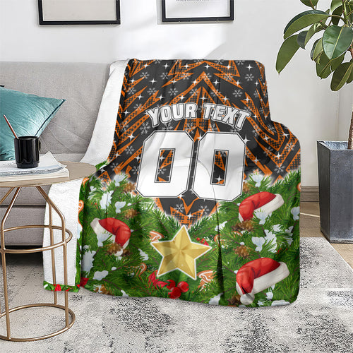 Personalised Wests Tigers Rugby Christmas Blanket Santa Rugby Mascot - Pine Wreath Festive