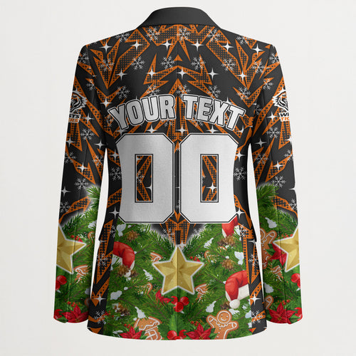 Personalised Wests Tigers Rugby Christmas Blazer Santa Rugby Mascot - Pine Wreath Festive