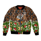 Personalised Wests Tigers Rugby Christmas Bomber Jacket Santa Rugby Mascot - Pine Wreath Festive