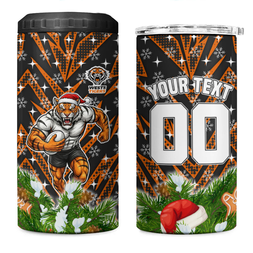 Personalised Wests Tigers Rugby Christmas 4 in 1 Can Cooler Tumbler Santa Rugby Mascot - Pine Wreath Festive
