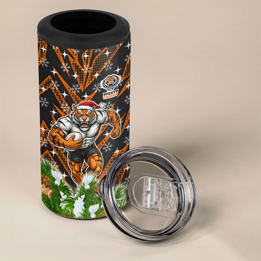 Personalised Wests Tigers Rugby Christmas 4 in 1 Can Cooler Tumbler Santa Rugby Mascot - Pine Wreath Festive