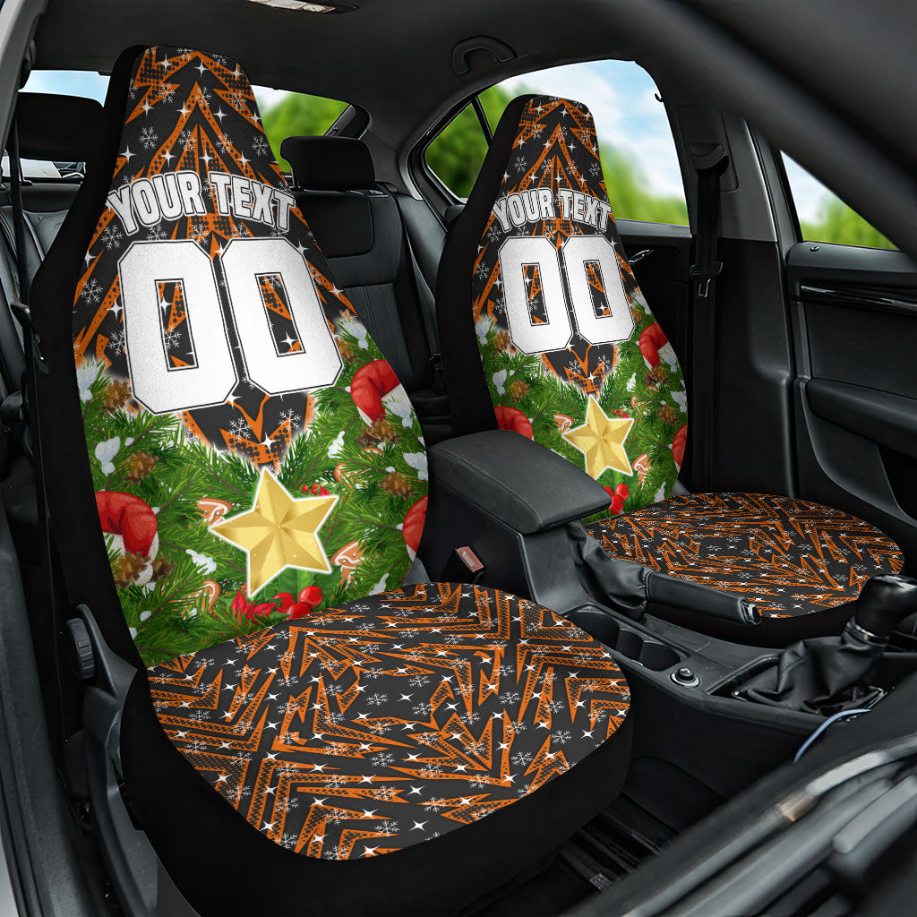 Personalised Wests Tigers Rugby Christmas Car Seat Cover Santa Rugby Mascot - Pine Wreath Festive