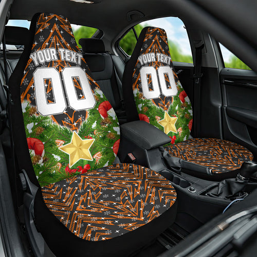 Personalised Wests Tigers Rugby Christmas Car Seat Cover Santa Rugby Mascot - Pine Wreath Festive