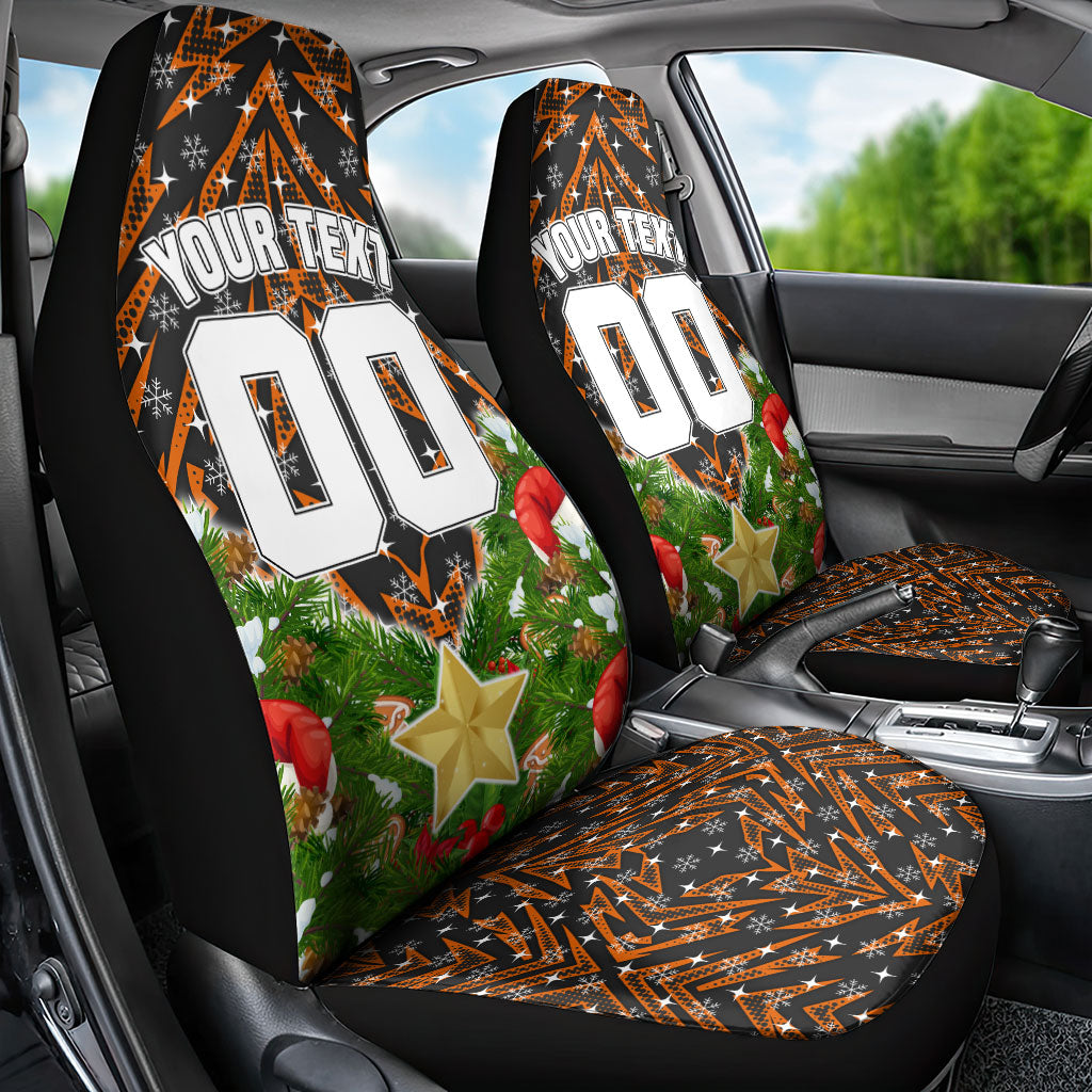 Personalised Wests Tigers Rugby Christmas Car Seat Cover Santa Rugby Mascot - Pine Wreath Festive