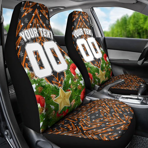 Personalised Wests Tigers Rugby Christmas Car Seat Cover Santa Rugby Mascot - Pine Wreath Festive