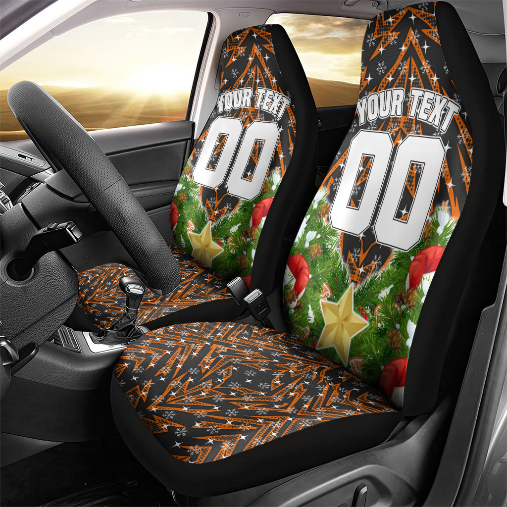 Personalised Wests Tigers Rugby Christmas Car Seat Cover Santa Rugby Mascot - Pine Wreath Festive