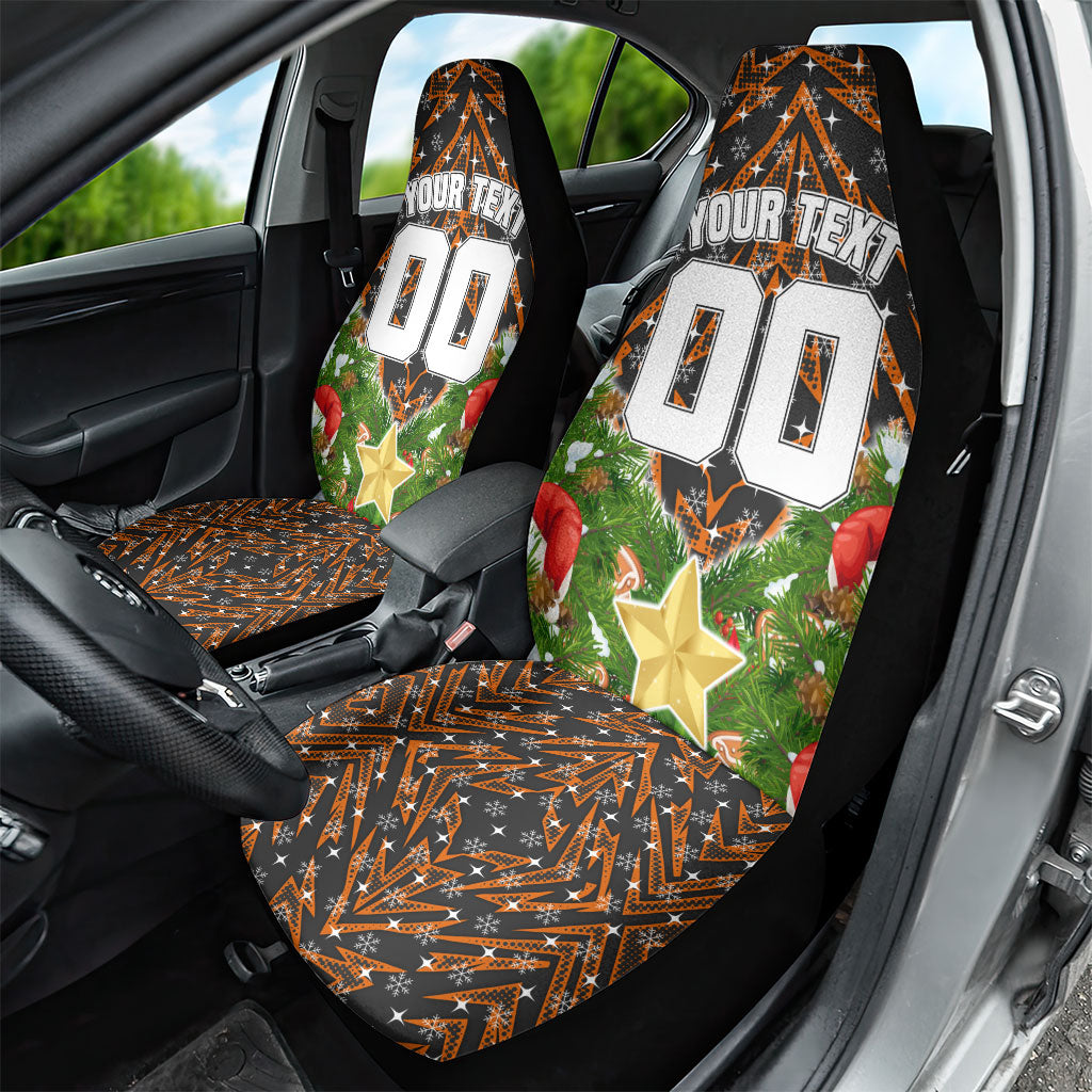 Personalised Wests Tigers Rugby Christmas Car Seat Cover Santa Rugby Mascot - Pine Wreath Festive