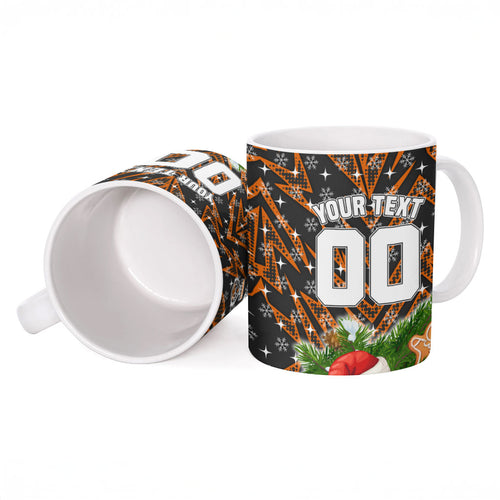 Personalised Wests Tigers Rugby Christmas Ceramic Mug Santa Rugby Mascot - Pine Wreath Festive