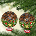 Wests Tigers Rugby Christmas Ceramic Ornament Santa Rugby Mascot - Pine Wreath Festive
