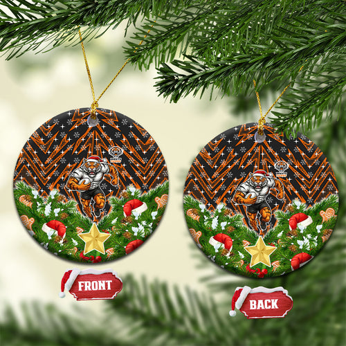 Wests Tigers Rugby Christmas Ceramic Ornament Santa Rugby Mascot - Pine Wreath Festive