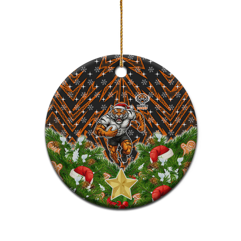 Wests Tigers Rugby Christmas Ceramic Ornament Santa Rugby Mascot - Pine Wreath Festive