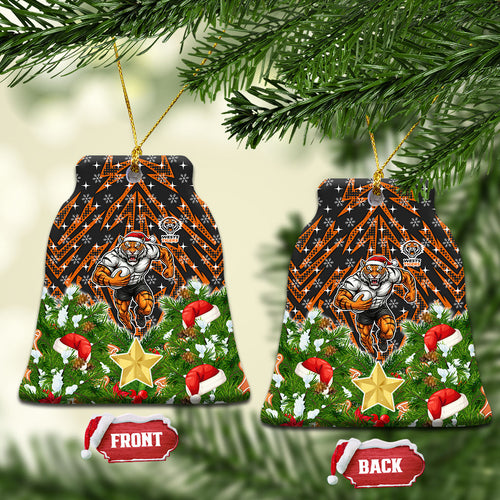 Wests Tigers Rugby Christmas Ceramic Ornament Santa Rugby Mascot - Pine Wreath Festive