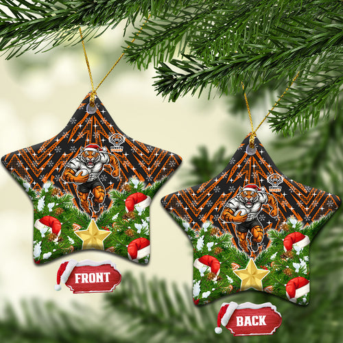 Wests Tigers Rugby Christmas Ceramic Ornament Santa Rugby Mascot - Pine Wreath Festive