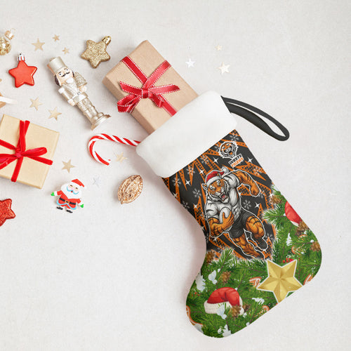 Wests Tigers Rugby Christmas Stocking Santa Rugby Mascot - Pine Wreath Festive