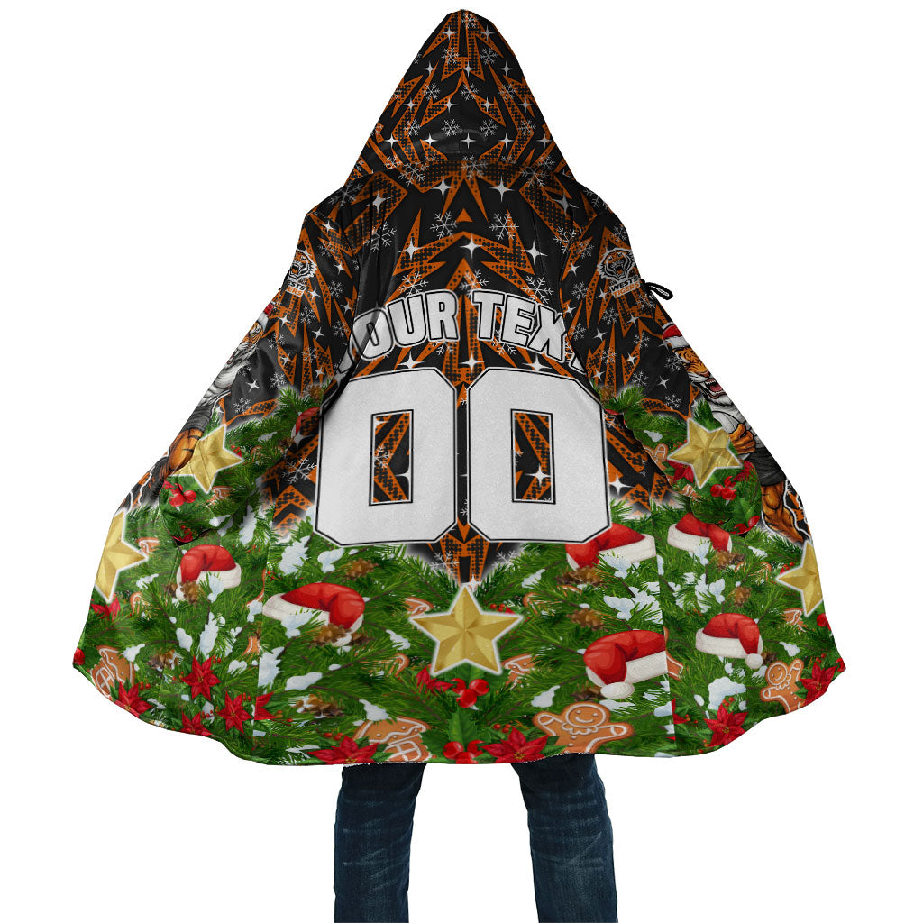 Personalised Wests Tigers Rugby Christmas Cloak Santa Rugby Mascot - Pine Wreath Festive