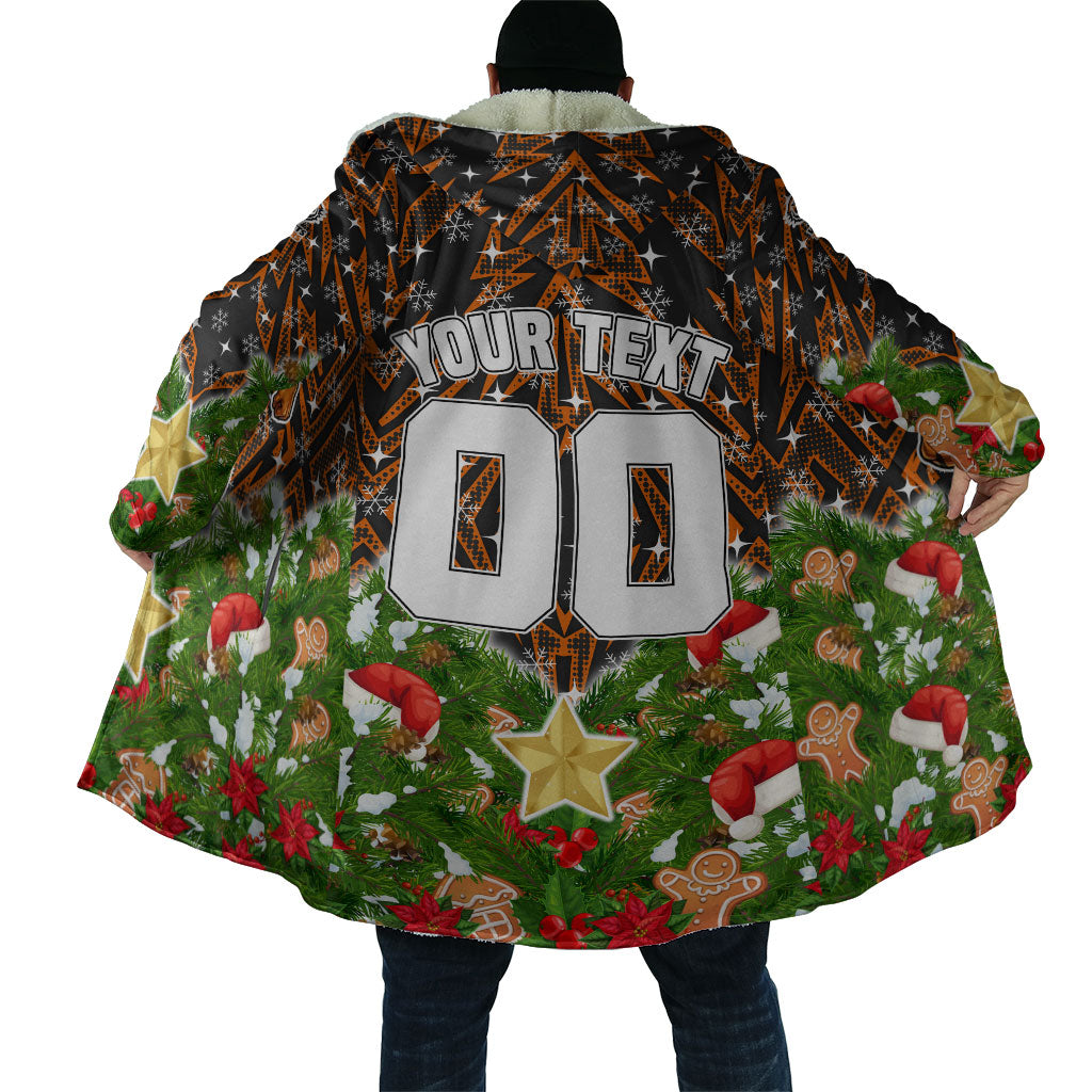 Personalised Wests Tigers Rugby Christmas Cloak Santa Rugby Mascot - Pine Wreath Festive