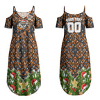 Personalised Wests Tigers Rugby Christmas Couples Matching Summer Maxi Dress and Hawaiian Shirt Santa Rugby Mascot - Pine Wreath Festive