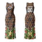 Personalised Wests Tigers Rugby Christmas Couples Matching Tank Maxi Dress and Hawaiian Shirt Santa Rugby Mascot - Pine Wreath Festive