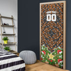Personalised Wests Tigers Rugby Christmas Door Cover Santa Rugby Mascot - Pine Wreath Festive