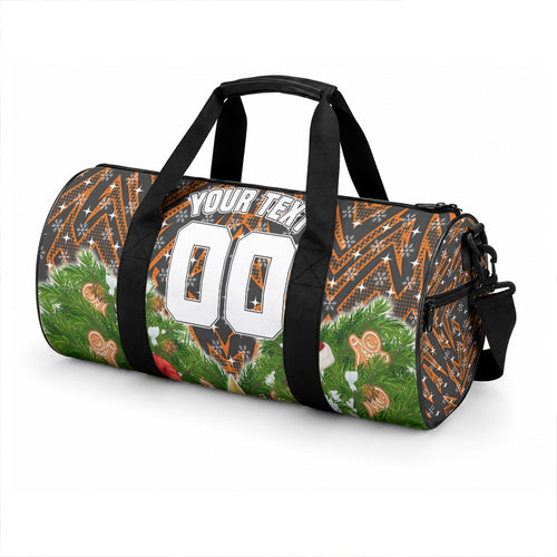 Personalised Wests Tigers Rugby Christmas Duffle Bag Santa Rugby Mascot - Pine Wreath Festive