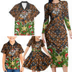 Personalised Wests Tigers Rugby Christmas Family Matching Long Sleeve Bodycon Dress and Hawaiian Shirt Santa Rugby Mascot - Pine Wreath Festive