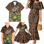 Personalised Wests Tigers Rugby Christmas Family Matching Mermaid Dress and Hawaiian Shirt Santa Rugby Mascot - Pine Wreath Festive