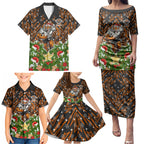 Personalised Wests Tigers Rugby Christmas Family Matching Puletasi and Hawaiian Shirt Santa Rugby Mascot - Pine Wreath Festive