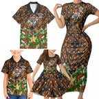 Personalised Wests Tigers Rugby Christmas Family Matching Short Sleeve Bodycon Dress and Hawaiian Shirt Santa Rugby Mascot - Pine Wreath Festive