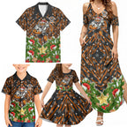 Personalised Wests Tigers Rugby Christmas Family Matching Summer Maxi Dress and Hawaiian Shirt Santa Rugby Mascot - Pine Wreath Festive