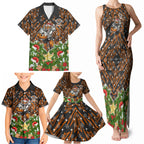 Personalised Wests Tigers Rugby Christmas Family Matching Tank Maxi Dress and Hawaiian Shirt Santa Rugby Mascot - Pine Wreath Festive
