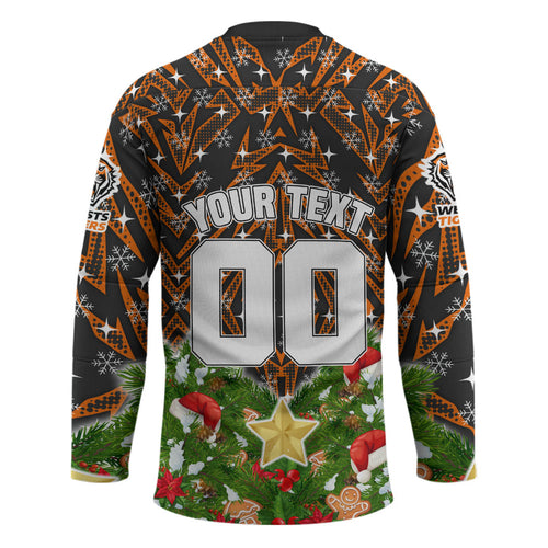 Personalised Wests Tigers Rugby Christmas Hockey Jersey Santa Rugby Mascot - Pine Wreath Festive