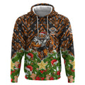 Personalised Wests Tigers Rugby Christmas Hoodie Santa Rugby Mascot - Pine Wreath Festive