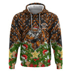Personalised Wests Tigers Rugby Christmas Hoodie Santa Rugby Mascot - Pine Wreath Festive