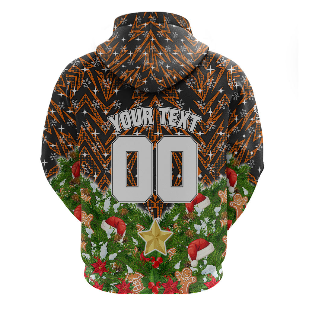 Personalised Wests Tigers Rugby Christmas Hoodie Santa Rugby Mascot - Pine Wreath Festive