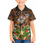 Personalised Wests Tigers Rugby Christmas Kid Hawaiian Shirt Santa Rugby Mascot - Pine Wreath Festive