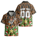 Personalised Wests Tigers Rugby Christmas Kid Hawaiian Shirt Santa Rugby Mascot - Pine Wreath Festive