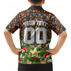 Personalised Wests Tigers Rugby Christmas Kid Hawaiian Shirt Santa Rugby Mascot - Pine Wreath Festive