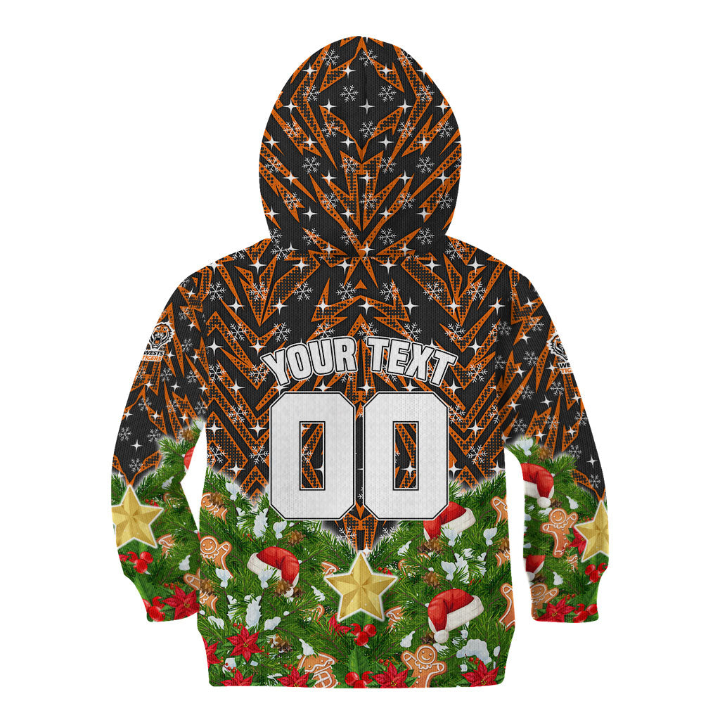 Personalised Wests Tigers Rugby Christmas Kid Hoodie Santa Rugby Mascot - Pine Wreath Festive
