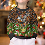 Personalised Wests Tigers Rugby Christmas Kid Ugly Christmas Sweater Santa Rugby Mascot - Pine Wreath Festive