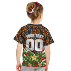 Personalised Wests Tigers Rugby Christmas Kid T Shirt Santa Rugby Mascot - Pine Wreath Festive