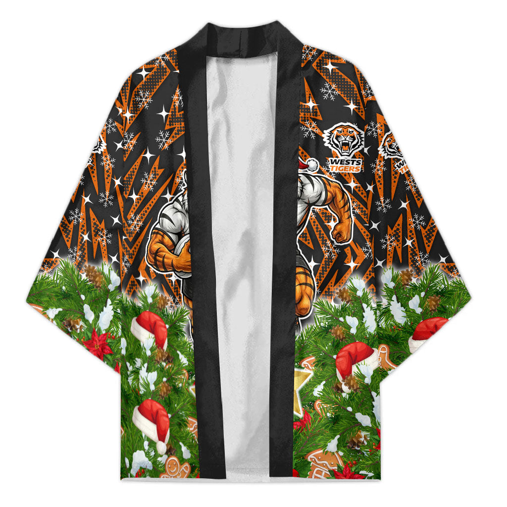 Personalised Wests Tigers Rugby Christmas Kimono Santa Rugby Mascot - Pine Wreath Festive